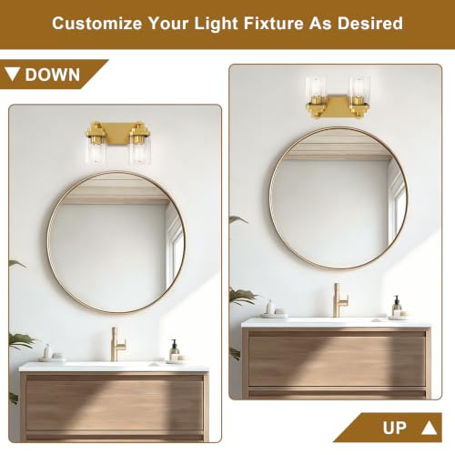 Image of Brushed Gold Bathroom Light Fixtures, 2 Lights Bathroom Lighting Fixtures Over Mirror, Square Design & Rectangle Large Backplate, Modern Vanity Lighting Fixtures, for Living Room /Bedroom