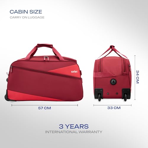 Image of Safari Men and Women Buzz 55 Cms Small Polyester Rolling Wheels Carry On Luggage Duffle Bag for Travel, Luggage Bags for Travel, Travel Bag and, Red, 22 Centimeters