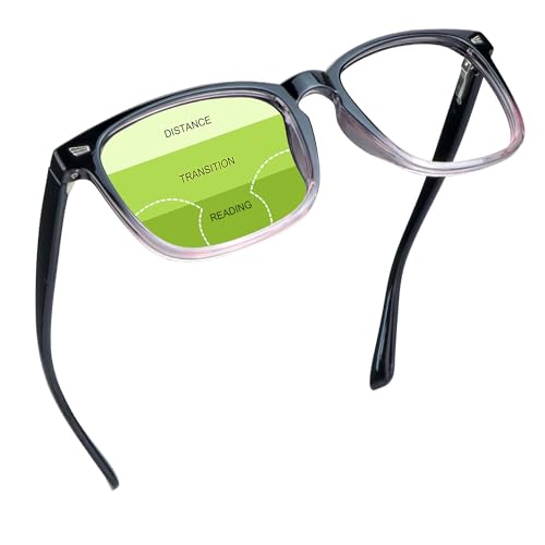 Image of YEIN Progressive Multifocus Reading Glasses, Spring Hinge Blue Light Blocking Glasses for Women Men, No Line Multifocal Readers with Clear Lenses (black purple,+0.50 /+2.75 magnification)