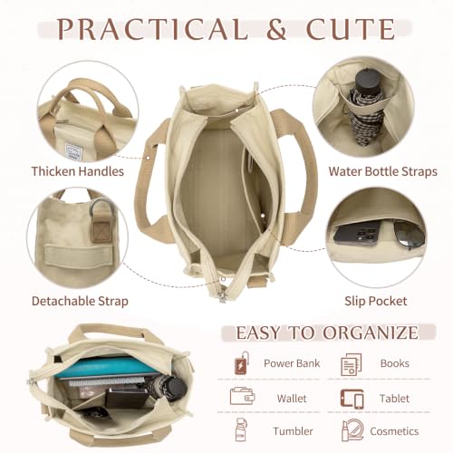 Image of VASCHY Canvas Tote bag, Casual Reusable Work Totes for Women Teachers with Zippers Pockets Crossbody Shoulder Bag Purse