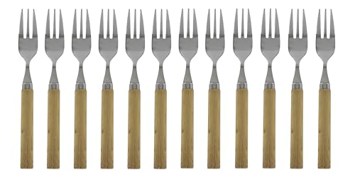 Lot de 12 fourchettes à dessert et fourchettes à gâteau en acier inoxydable et acrylique effet bois naturel vintage shabby nostalgie maison de campagne Chic Antique