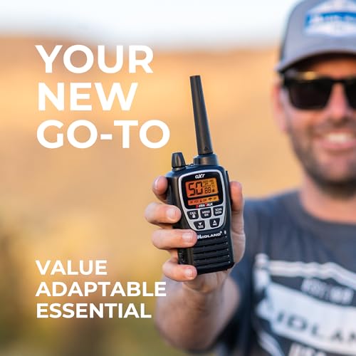 Image of Midland GXT3000 GMRS Two-Way Radio (50-Channel, Repeater Capable, Long Range, 142 Privacy Codes, SOS, NOAA, Rechargeable Lithium Ion Battery, Black /Silver, 2-Pack)
