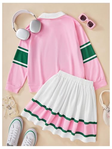 Image of MakeMeChic Girl's 2 Piece Outfit Casual Sweatshirt Top and Skirt Sets Preppy Clothes Multicolor 8Y