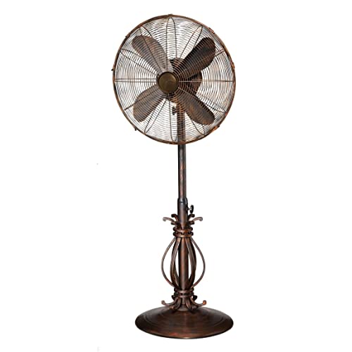 DecoBREEZE Pedestal Standing Fan, 3 Speed Oscillating Fan with Adjustable Height, Prestigious, Antique Fan, 18 inches
