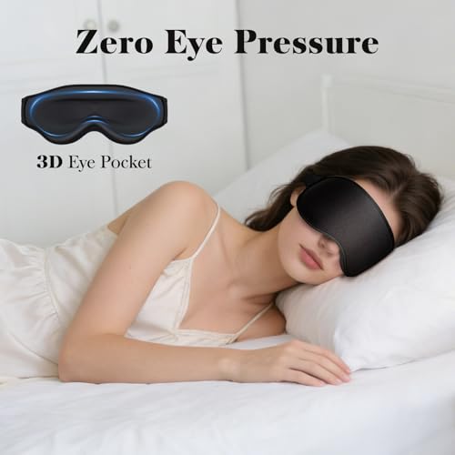 3D Eye Mask Sleep Mask for Men & Women, 100% Pressure-Free & Light Block-Out Eye Mask for Sleep with Easy Adjustable Strap, Night Eye Cover for Travel, Black - Image 4