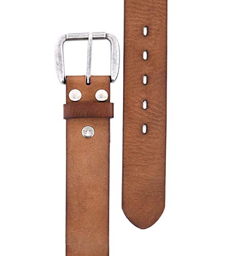 Bed|Stu Hobo - Belts for Men - Prong Interchangeable Buckle - Distressed Hand-finished Leather - Silver Finish Tan Rustic 38 One Size2
