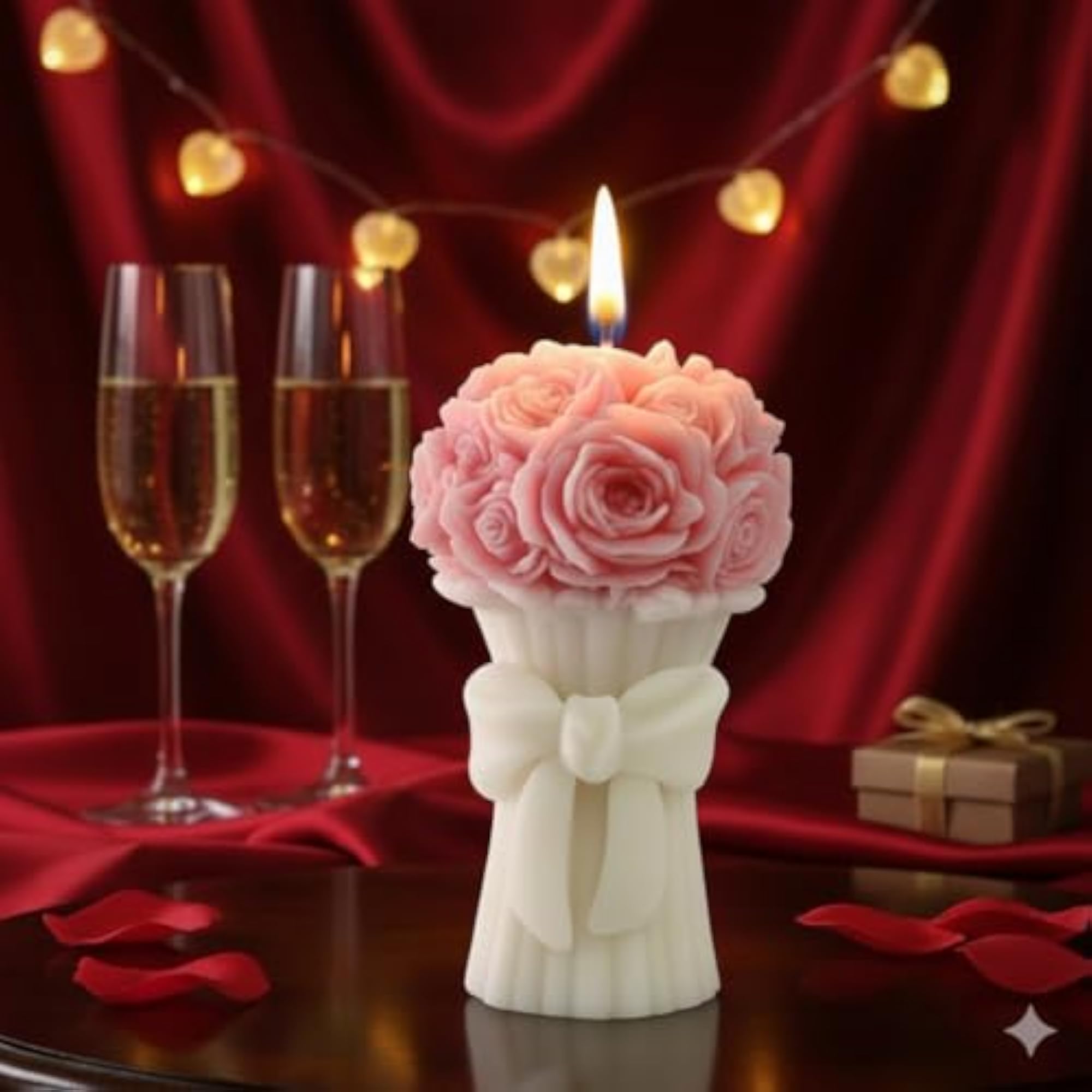 Rose Bouquet Candle, Pink and White, Decorative Flower Design