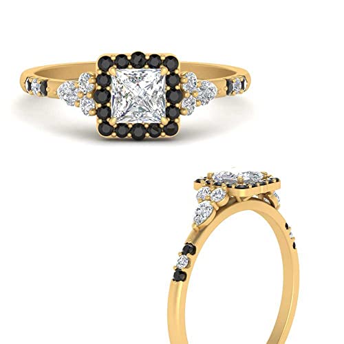 Image of Choose Your Color 14k Yellow Gold Plated Princess Shape Petite Engagement Rings Halo Edwardian Engagement Ring Everyday Wedding Jewelry Handmade Gifts for Wife : US Size 4 to 12