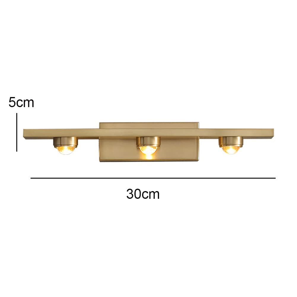 3W Badezimmer Spiegelleuchte LED 30 Cm Schminklampe Für Spiegel Wandmontage IP44 Badspiegel Lampe Anti Nebelwasserdicht 3 Flammen Badleuchte Spiegellicht Schrank Aufbauleuchte 4000K Gold