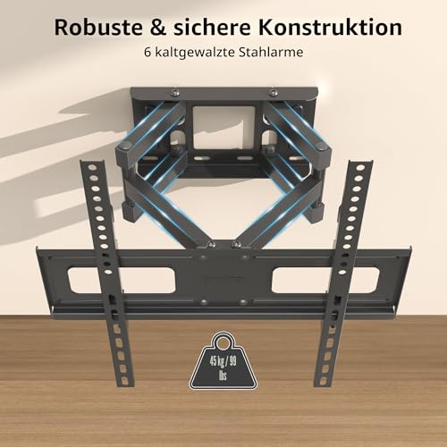 BONTEC TV Wandhalterung Schwenkbare Neigbare TV Halterung Vollbewegung für 23-70 Zoll Flach & Curved LCD LED Fernseher oder Monitor bis zu 45kg, Max VESA 400x400mm