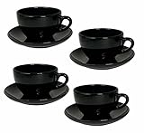 Juego de 4 tazas con platos incluidos, taza capuchino, taza café con leche, material porcelana de grado AB, sin BPA, que se distingue por su resistencia y calidad.