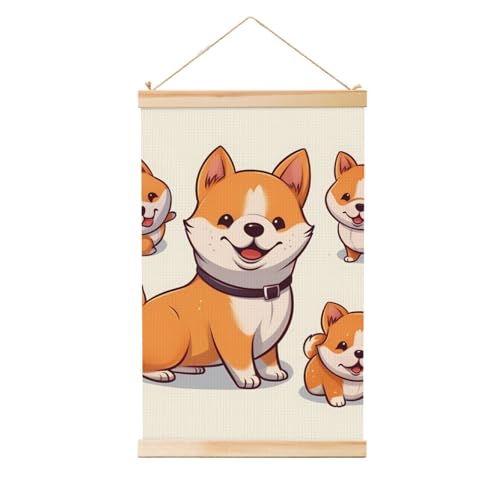 Toile Shiba Inu mignon avec cadre bois suspendu 91x61 cm