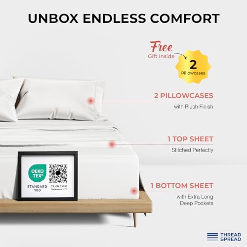 image for THREAD SPREAD 100% Egyptian Cotton Queen Sheets Set - 1200 Series Plus