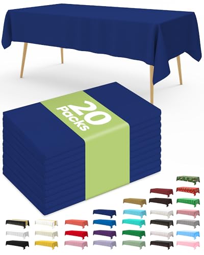 Image of Pureegg Plastic Table Cloth Disposable 20 Pack, 54 x 108 Inch Table Cloths, Graduation Decorations Class of 2026, Graduation Party, Tablecloths, Rectangle, Plastic Cover, Leakproof & Sturdy, Navy Blue