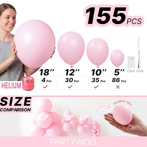 Image of PartyWoo Light Pink Balloons 155pcs Different Sizes of 18 12 10 5 Inch Pastel Pale Baby Pink Balloon Arch Kit Garland for Baby Shower Bachelorette Bridal Shower Birthday Party Decorations Pink-Y48