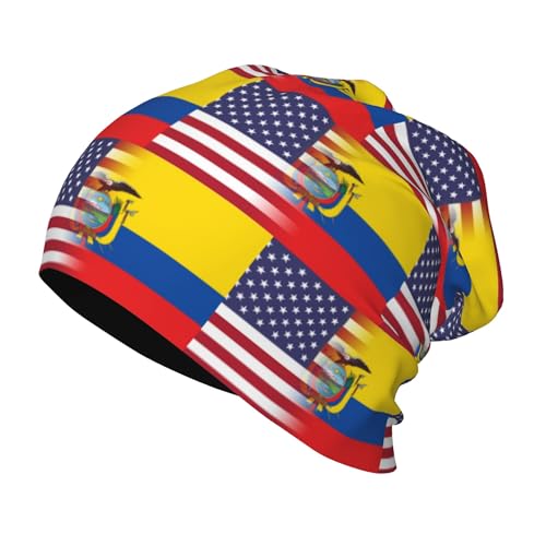American Flag and Flag of Ecuador Kids Leisure Elastic Knitted Hat Junior Large Size Knit Cap Child Beanie Black