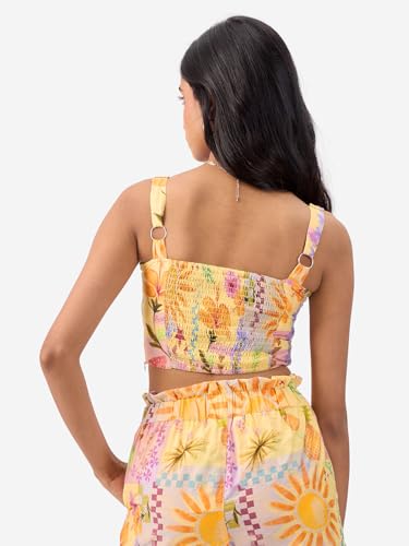 Image of The Souled Store Tropical Summer Women and Girls Sleeveless Square Neck Multicolor All Over Printed Viscose Blend Bralette Top