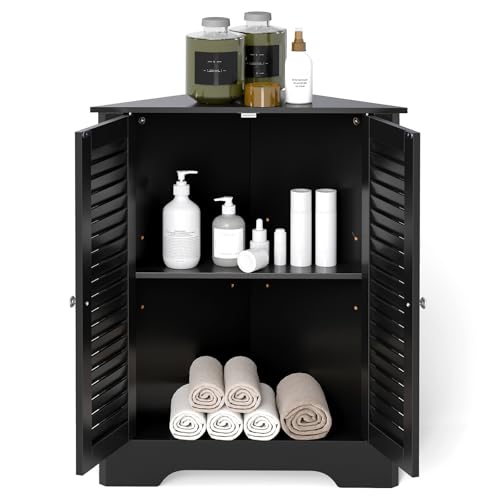 GOPLUS Mueble de Almacenamiento, Armario de Baño, Armario Triangular de 2 Puertas con 3 Estantes Ajustables, Estilo Moderno para Entrada, Salón Cocina Dormitorio, 63 x 32 x 81,5 cm (Negro)