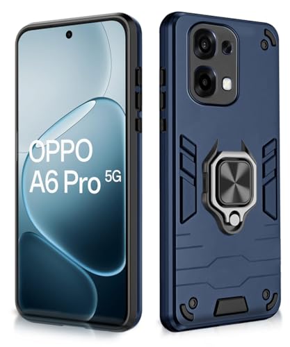 Image of WOW IMAGINE Shock Proof Back Case Mobile Cover for Oppo A6 Pro 5G | Back Cover Case (Tough Armor | Hybrid PC + TPU | Ring Holder & in-Built Kickstand | Blue)