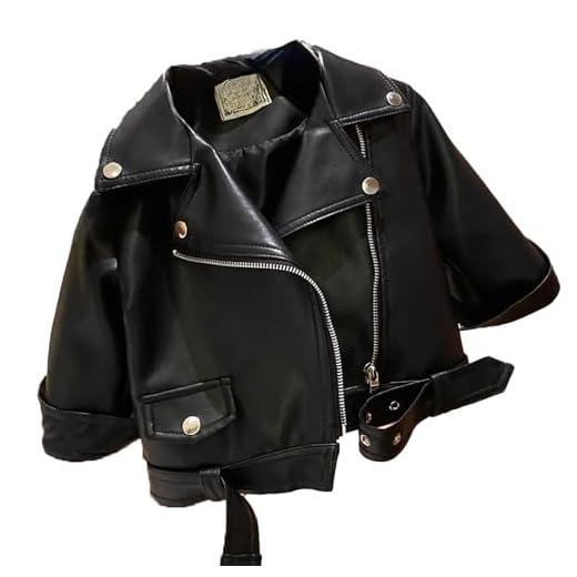 Generisch Chaquetas para niños y niñas, estilo motociclista, con gran solapa, cremallera, elegante y genial, chaqueta de cuero, 2024, otoño e invierno, imprescindible, debe llevarse a la izquierda