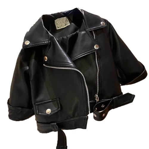 Veste en cuir pour filles, style moto, design à fermeture éclair, veste d'hiver pour enfants, nouveauté 2024, tendance mode', BK2., 4-5 ans