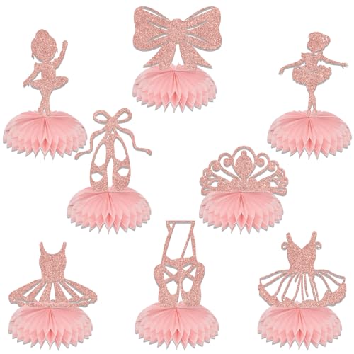 8Pcs Ballerina Tutu Honeycomb Centerpieces, Ballet Baby Shower Party Table Decorations, Ballet Dancers Theme Birthday Decoration Rose Gold
