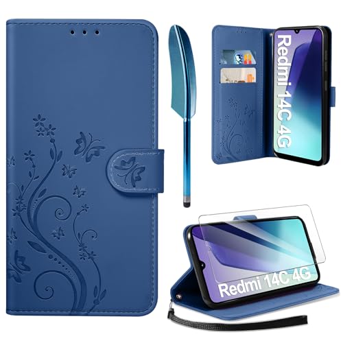 Cover Compatibile con Xiaomi Redmi Note 14 5G (Pas pour 4G), con 1 Pezzo Vetro Temperato Pellicola Protettiva, Pelle PU e Libro Flip Custodia, Funzione Supporto e Portafoglio Caso - Viola