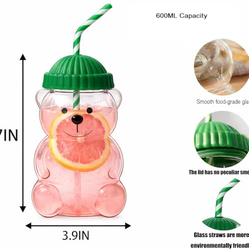 Image of New Glass Bear Straw Cup 600ML Cute Bear Glass Tumbler with Reusable Straw - Viral Animal Design for Smoothies, Boba & Iced Coffee (Green)