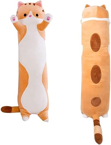 Almohada larga de felpa de gato de 35.4 pulgadas, linda almohada de cuerpo largo de peluche, animales de peluche, peluche de gato, muñeca de gato de