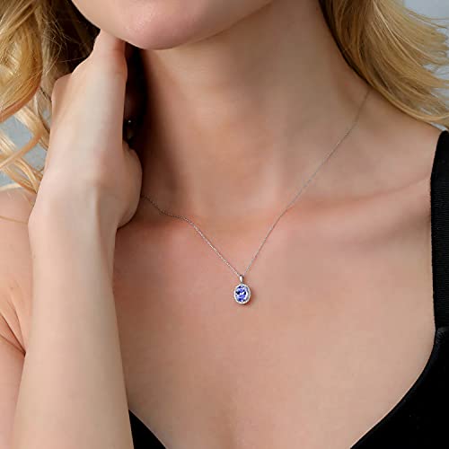 Gem Stone King 10K White Gold 8X6MM Oval Gemstone Birthstone and Diamond Necklace | Halo Pendant Necklace for Women | White Gold Necklace | With 18 Inch Chain4