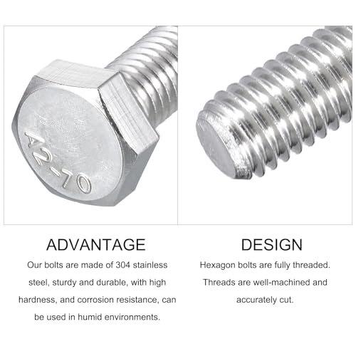 Image of METALLIXITY Hex Bolts (M8-1.25x35mm) 5Pcs, 304 Stainless Steel Coarse Fully Threaded Hex Head Screw Bolt Machine Screws - for Furniture Repair, Silver