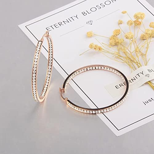 Minegreet Large Stainless Steel Hoop Earrings for Women, Big Hypoallergenic Hoops Earring Jewelry Huge Cubic Zirconia Rhinestone Crystal Basketball Ear Ring Jewelry Gifts for Women