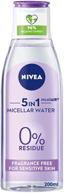 NIVEA MicellAIR Sensitive Micellar Water (200 ml), Fragrance-Free Make-Up Remover, Micellar Cleansing Water for Sensitive Skin, Gentle Skin Cleanser