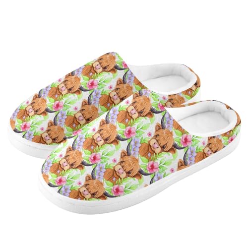 Cute Highland Cow Ox Flowers Floral Mens Womens Slippers Cozy Memory Foam Slippers Slip On Warm House Shoes for Indoor Outdoor Size 16/17 23020734