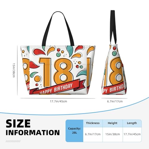 Happy Birthday Number 18 Greeting Card For Eighteen Year In Modern Flat Line Beach Bag Women Tote Bag Pool Bag With Zipper For Gym Grocery Travel With Wet Pocket3