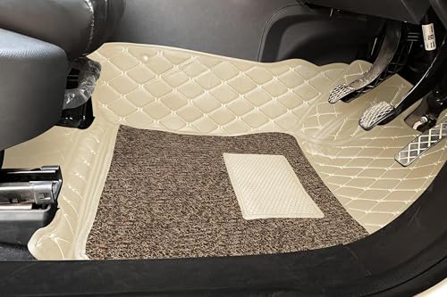 Image of NCEHEAL 7D Compatible with Jeep Compass Custom Fitted Faux Leather 7D Antiskid Car Floor Mats - Beige with Beige Thread