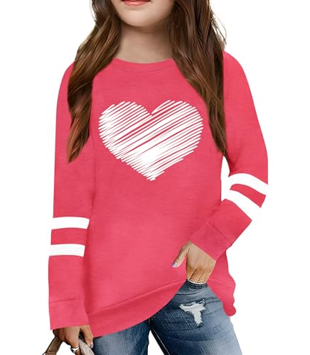 Image of LAZYCHILD Kids Valentine Shirt Girls Valentines Day Shirts Heart Graphic Long Sleeve Striped Tee Tops 5-14 Years