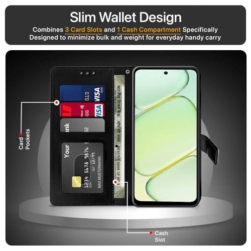 Image of WOW IMAGINE Shock Proof Flip Cover Back Case Cover for 1+ OnePlus Nord CE 6 Lite 5G (Flexible | Leather Finish | Card Pockets Wallet & Stand | Black)