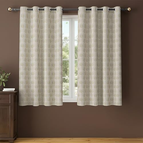 Image of Yellow Weaves 2 Pcs Jacquard Tree Eyelet Window Curtain - Perfect for Home, Office, Bedroom, Living Room & Balcony - 5 Feet (Golden)
