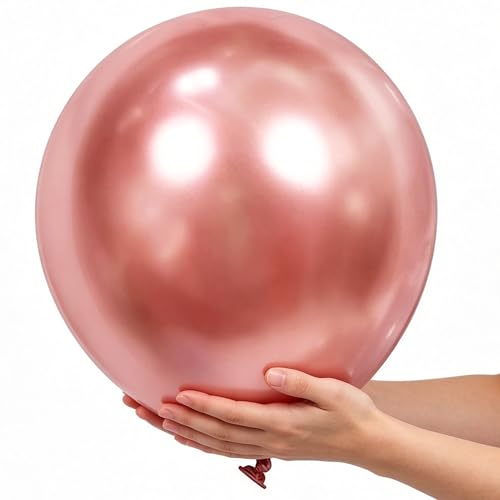 18 Inch 10 Pack Chrome Metallic Rose Gold Balloons KIRIKOU Big Large Round Helium Thick Latex Balloons for Birthday Wedding Baby Shower Graduation Party Decoration