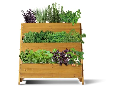 Image of VegTrug 3-Tier Herb Planter Wood Raised Garden Bed Planter Kit for Plants, Herbs, Vegetables, Flowers I Outdoor /Indoor Gardening I 3-Level Tiered Vertical Garden Planters - W80cm x D54cm x H78cm