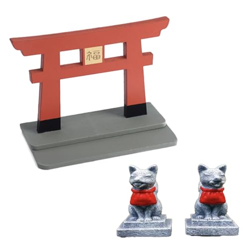 nijimomo 鳥居 お稲荷さん キツネ 神棚 ジオラマ インテリア 模型 開運 商売繁盛 (鳥居&狐)