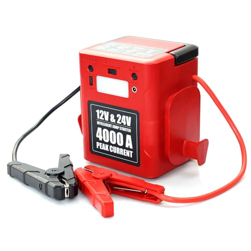 JXYQ Arrancador de Coche 4000A, batería SafeJump de 12V/24V, Gran Capacidad de 56000mAh, -20°C ~ 60°C, para Coches, Camiones, Furgonetas y Motocicletas.