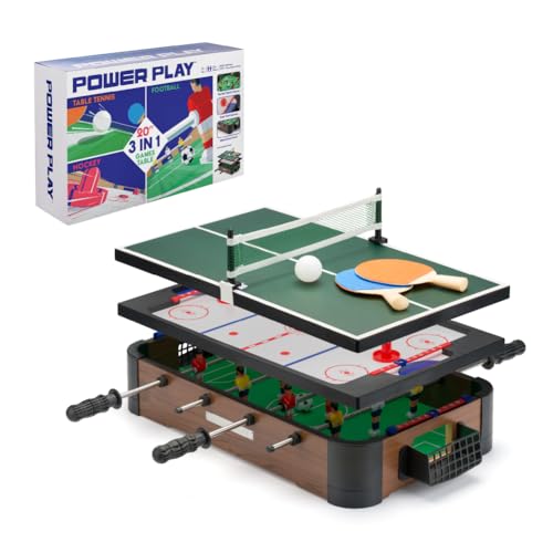Powerplay 3 in 1 Table Top Games Multi Game Table Set Mini Football Hockey and Table Tennis One Size