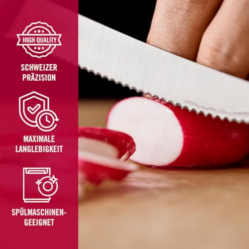 Foto von Victorinox Swiss Classic, Frühstücksmesser, Brötchenmesser, Scharfe Klinge, Wellenschliff, 11 cm, Kunststoffgriff, Rostfreier Stahl, Set 6teilig, Schwarz