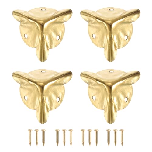 Image of uxcell 16 Pcs Box Edge Guard, 19mm Decorative Box Corner Cover, Corner Protector, Vintage Stair Dust Corners with Screws, Yellow