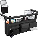 Double Stroller Organizer Compatible with Bob Duallie and Baby Jogger City Mini GT2, Double Baby Stroller Accessories with Cooler Bag, Parent Console Double Jogging Stroller Caddy with Cup Holder