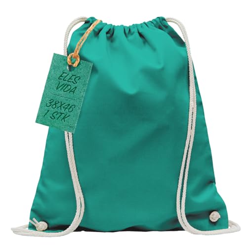 ELES VIDA Bolsa de Deporte de algodón, Certificado Oeko-Tex, Bolsa de Cuerdas, Bolsa de Gimnasia (verde mayo, 38x46cm)
