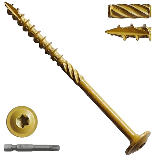 Lag Screws 4 Inch, Structural Wood Screw #14x 4, 40-PCS Heavy Duty Construction Screw, Rust Resistant, Washer Head, Black Coated Exterior Wood (40, Bronze, #14 x 4)