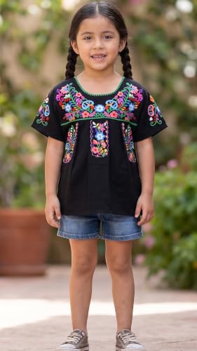 Image of YZXDORWJ Mexican Blouse for Girls Traditional Embroidered Summer Short Sleeve Peasant Blouse for Kids